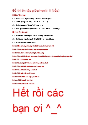 Đề thi ôn tập giữa học kì II Ngữ văn lớp 6